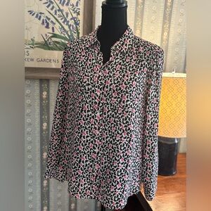 Talbots Black and Pink Butterfly Button Down Blouse